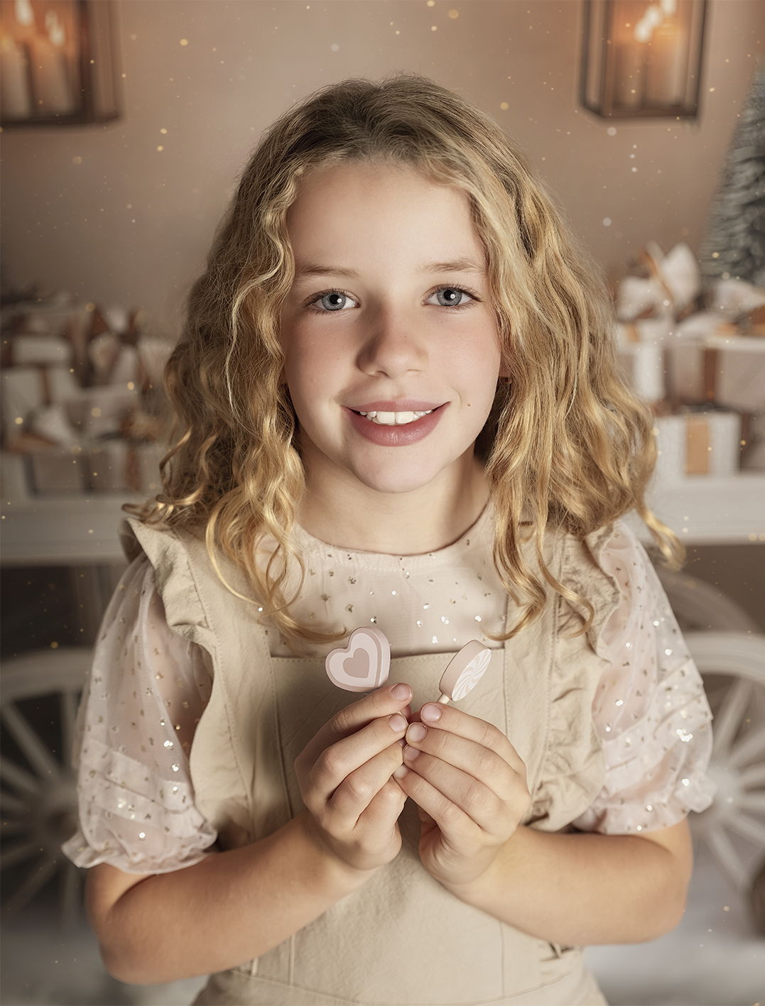 Reportaje de fotos para niños Niña con delantal y piruetas